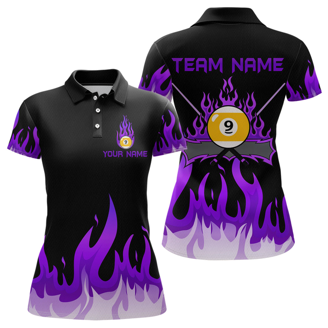 Custom 9 Ball Purple Flaming Billiard Shirts for Women Billiard Team Shirts Billiard League NNT73