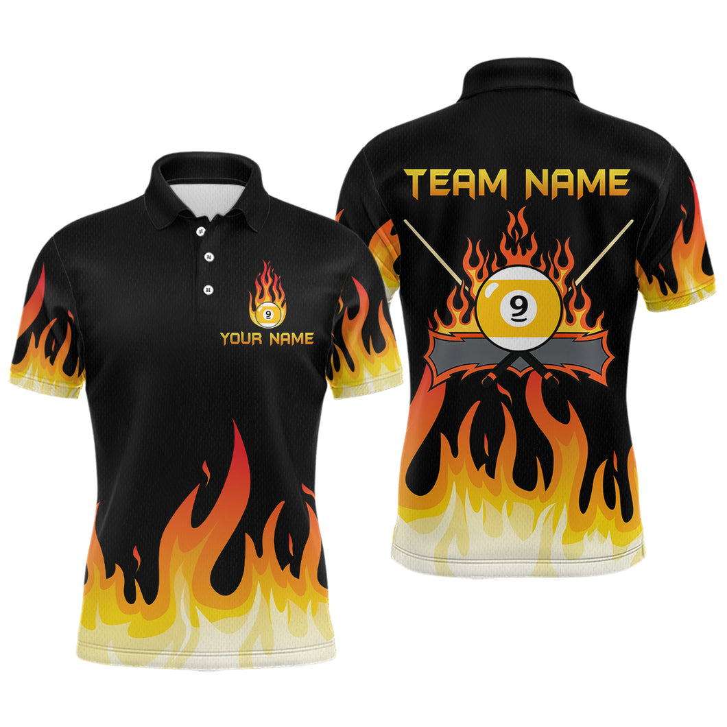 Custom 9 Ball Orange Flaming Billiard Shirts for Men Billiard Team Shirts Billiard League NNT73