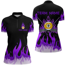 Load image into Gallery viewer, Custom 9 Ball Purple Flaming Billiard Shirts for Women Billiard Team Shirts Billiard League NNT73