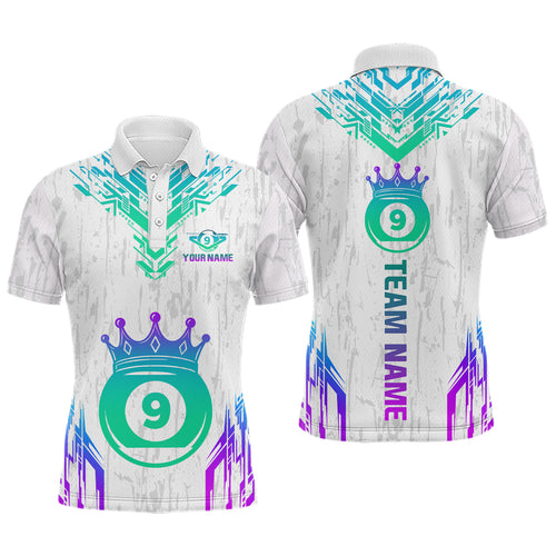 Custom White 9 Ball Crown Neon Billiard Shirts for Men Billiard Team Shirts Billiard League NNT74