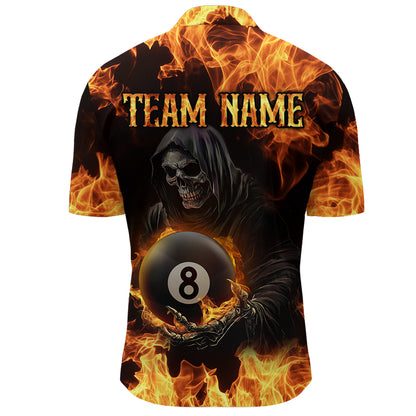 Flame Skeleton 8 Ball Billiard Shirts for Men Custom Billiard Team Shirts Polo & 1/4 Zip NNT101