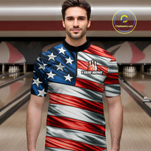 Load image into Gallery viewer, Custom American Flag Bowling Men Shirts Bowling Uniform Polo &amp; 1/4 Zip Bowling Team Jerseys HNT97
