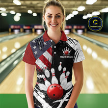 Load image into Gallery viewer, Custom US Flag Bowling Shirts for Women Polo &amp; Quarter-Zip Bowling Team Bowling League HNT83