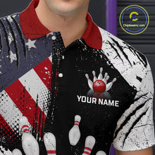 Load image into Gallery viewer, Custom US Flag Bowling Shirts for Men Polo &amp; Quarter-Zip Bowling Team Bowling League HNT83