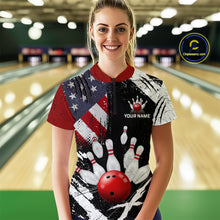 Load image into Gallery viewer, Custom US Flag Bowling Shirts for Women Polo &amp; Quarter-Zip Bowling Team Bowling League HNT83
