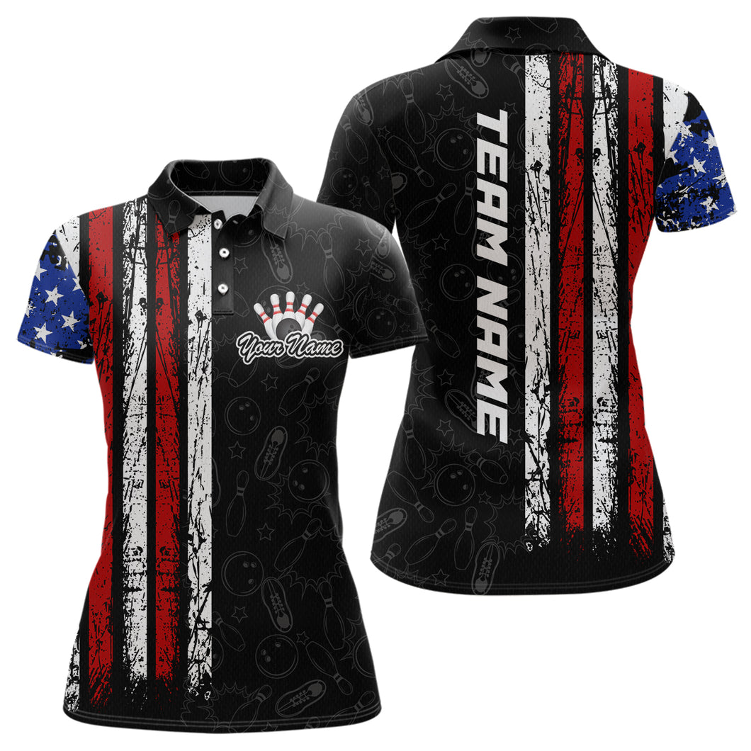 American Flag Bowling Custom Women Bowling Shirt Polo & Quarter-Zip Bowling Team Jerseys HNT52