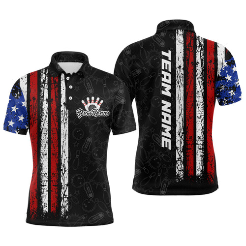 American Flag Bowling Custom Men Bowling Shirt Polo & Quarter-Zip Bowling Team Jerseys HNT52