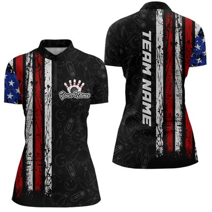 American Flag Bowling Custom Women Bowling Shirt Polo & Quarter-Zip Bowling Team Jerseys HNT52