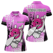 Load image into Gallery viewer, Personalized Pink Funny Crazy Bowling Shirt for Women Polo &amp; Quarter-Zip Bowling Jersey with Team HNT03