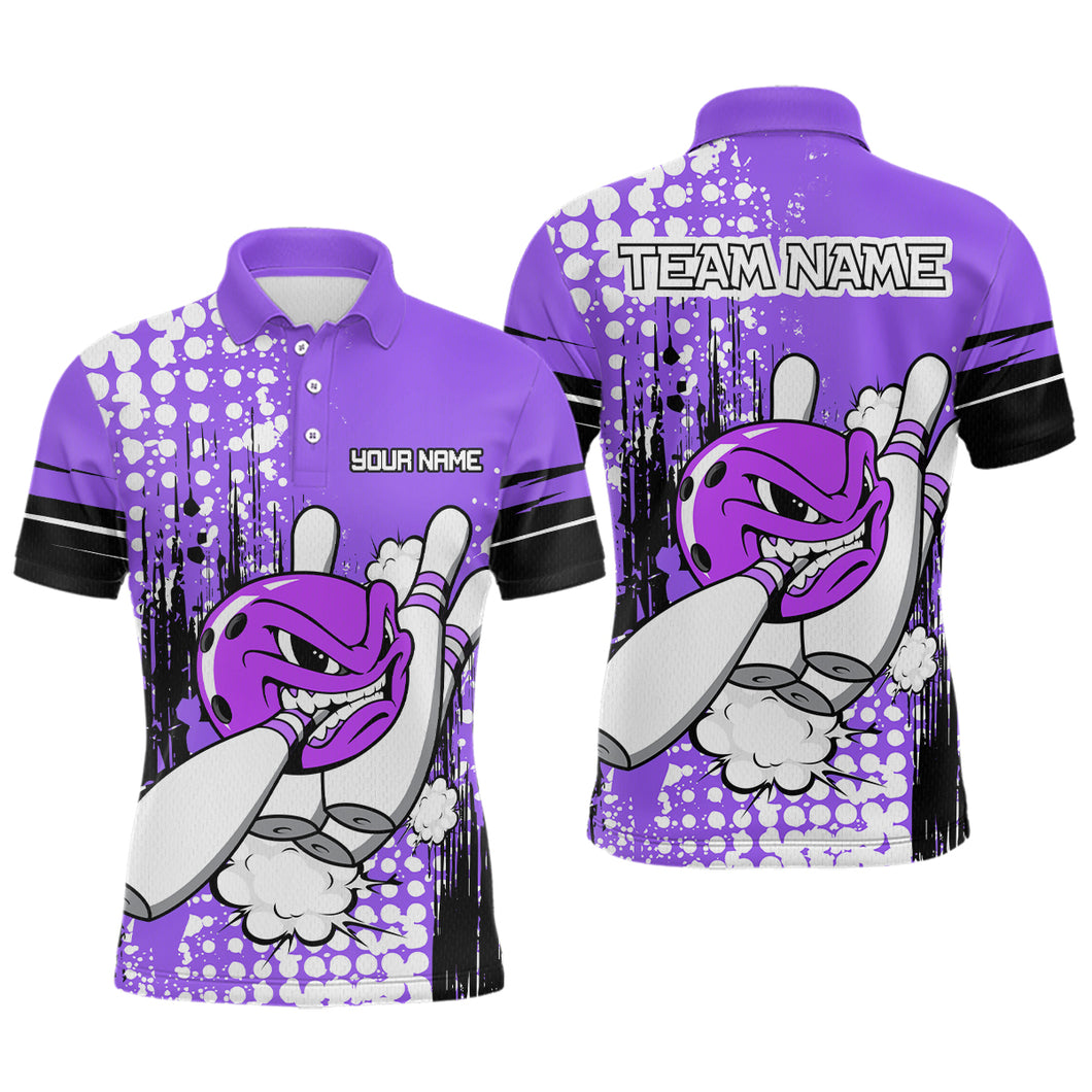 Personalized Purple Funny Crazy Bowling Shirt for Men Polo & Quarter-Zip Bowling Jersey with Team HNT03