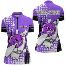 Load image into Gallery viewer, Personalized Purple Funny Crazy Bowling Shirt for Women Polo &amp; Quarter-Zip Bowling Jersey with Team HNT03