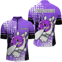 Load image into Gallery viewer, Personalized Purple Funny Crazy Bowling Shirt for Men Polo &amp; Quarter-Zip Bowling Jersey with Team HNT03