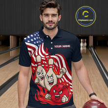 Load image into Gallery viewer, Custom American Flag Bowling Men Polo &amp; 1/4 Zip Shirts Funny Flame Bowling Team Jerseys HNT92