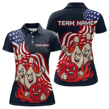 Load image into Gallery viewer, Custom American Flag Bowling Women Polo &amp; 1/4 Zip Shirts Funny Flame Bowling Team Jerseys HNT92