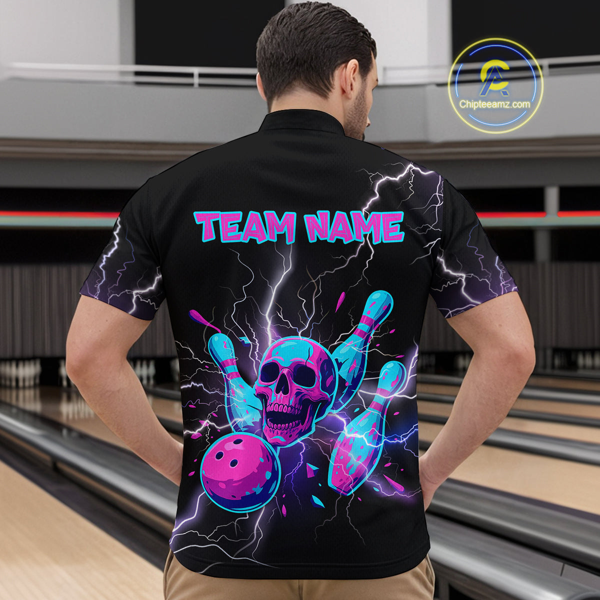 Custom Thunder Skull Flame Bowling Men Polo & 1/4 Zip Shirts Bowling Team Jerseys HNT93