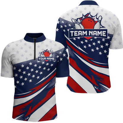 American Flag Bowling Custom Men Bowling Shirt Polo & Quarter-Zip Bowling Team Jerseys HNT50