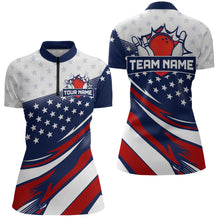 Load image into Gallery viewer, American Flag Bowling Custom Women Bowling Shirt Polo &amp; Quarter-Zip Bowling Team Jerseys HNT50
