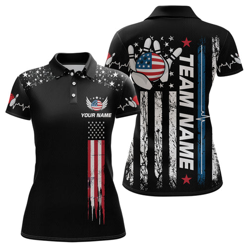 American Flag Bowling Custom Women Bowling Shirt Polo & Quarter-Zip Bowling Team Jerseys HNT54
