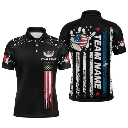 American Flag Bowling Custom Men Bowling Shirt Polo & Quarter-Zip Bowling Team Jerseys HNT54