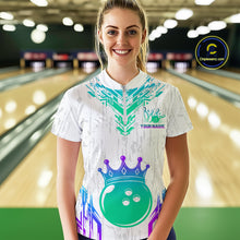 Load image into Gallery viewer, Custom White Neon Crown Bowling Jersey for Women Polo &amp; 1/4 Zip Bowling Team Shirts HNT123