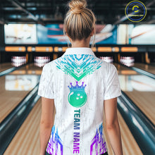 Load image into Gallery viewer, Custom White Neon Crown Bowling Jersey for Women Polo &amp; 1/4 Zip Bowling Team Shirts HNT123