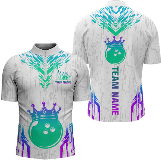 Custom White Neon Crown Bowling Jersey for Men Bowling Uniform Polo & 1/4 Zip Bowling Team Shirts HNT123