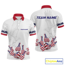 Load image into Gallery viewer, Custom Eagle US Flag Bowling Men Bowling Shirt Polo &amp; Quarter-Zip Bowling Team Jerseys HNT76