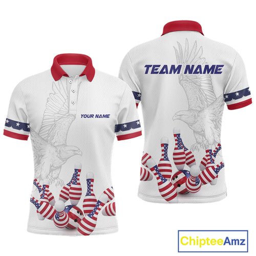 Custom Eagle US Flag Bowling Men Bowling Shirt Polo & Quarter-Zip Bowling Team Jerseys HNT76