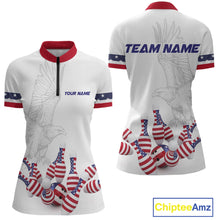 Load image into Gallery viewer, Custom Eagle US Flag Bowling Women Bowling Shirt Polo &amp; Quarter-Zip Bowling Team Jerseys HNT76