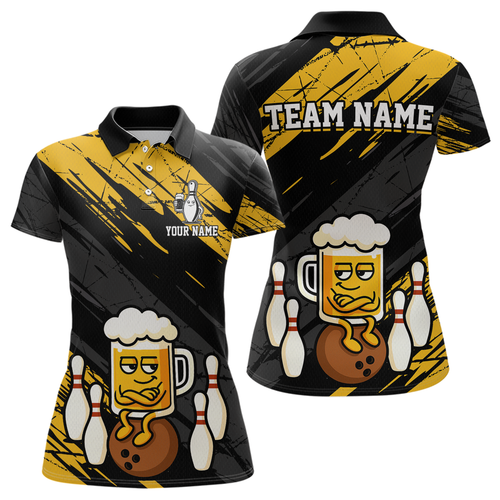 Custom Funny Beer Bowling Jersey for Women Bowling Uniform Polo & 1/4 Zip Bowling Team Shirts HNT107