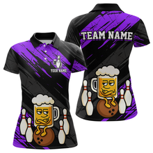 Load image into Gallery viewer, Custom Purple Funny Beer Bowling Jersey for Women Bowling Uniform Polo &amp; 1/4 Zip Bowling Team Shirts HNT107