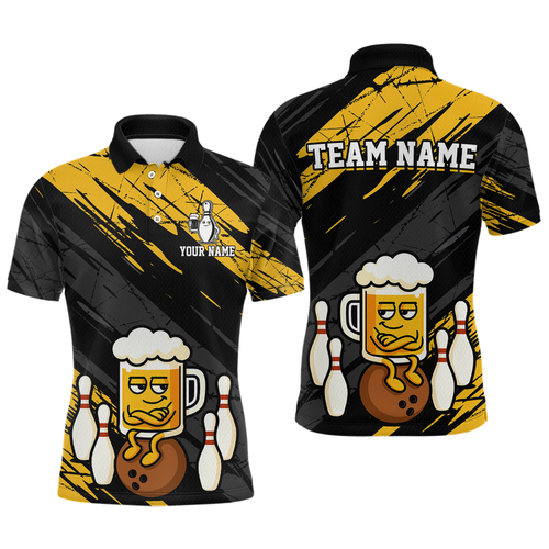 Custom Funny Beer Bowling Jersey for Men Bowling Uniform Polo & 1/4 Zip Bowling Team Shirts HNT107