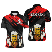 Load image into Gallery viewer, Custom Red Funny Beer Bowling Jersey for Men Bowling Uniform Polo &amp; 1/4 Zip Bowling Team Shirts HNT107