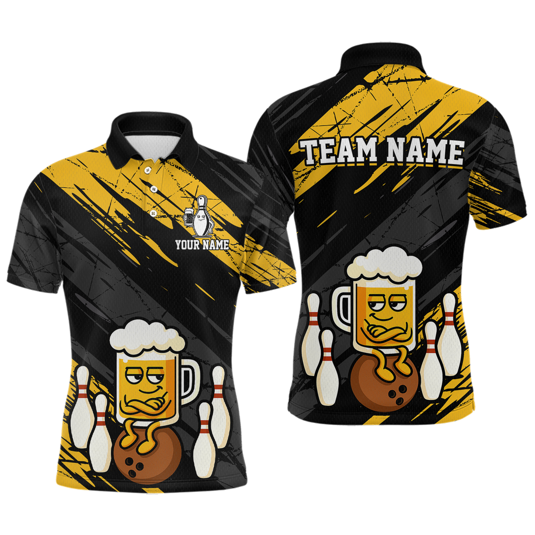 Custom Funny Beer Bowling Jersey for Men Bowling Uniform Polo & 1/4 Zip Bowling Team Shirts HNT107