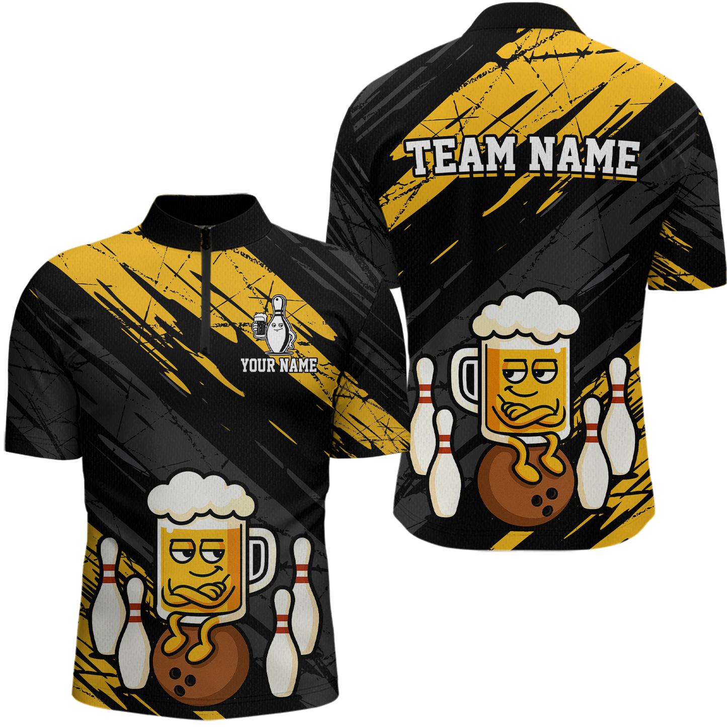 Custom Funny Beer Bowling Jersey for Men Bowling Uniform Polo & 1/4 Zip Bowling Team Shirts HNT107