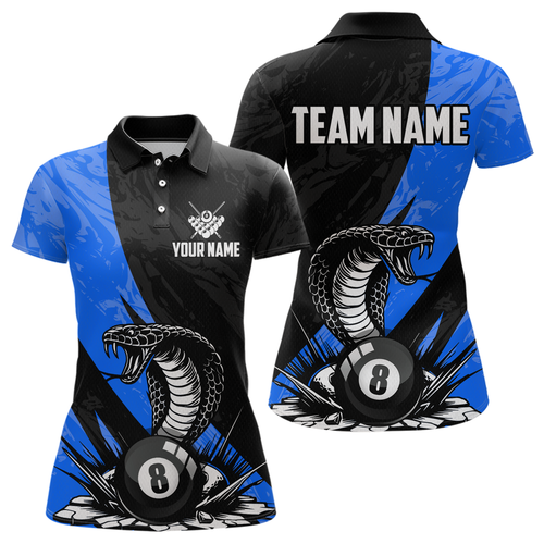 Custom Blue Cobra Snake 8 Ball Pool Billiard Shirts for Women Team Polo & 1/4 Zip Shirts NNT57