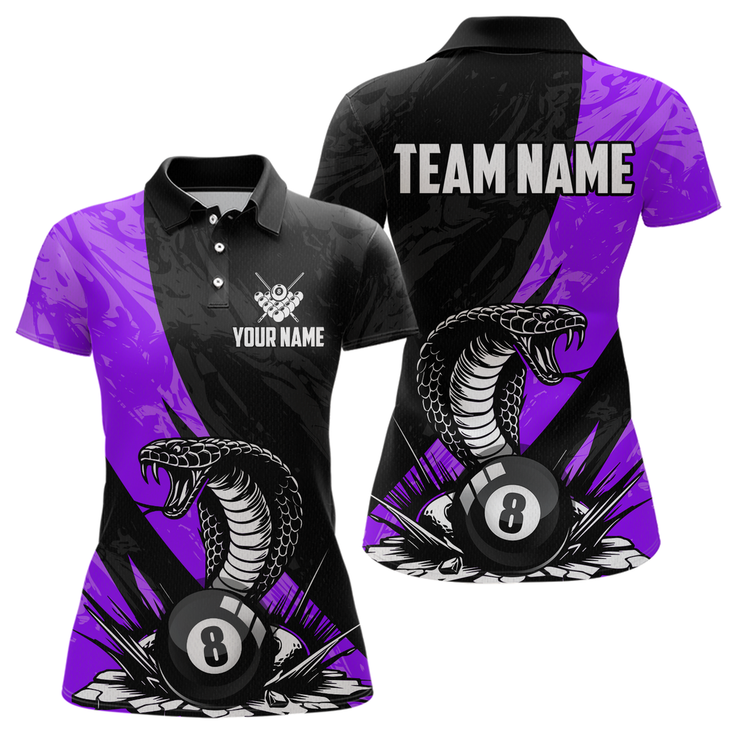 Custom Purple Cobra Snake 8 Ball Pool Billiard Shirts for Women Team Polo & 1/4 Zip Shirts NNT57