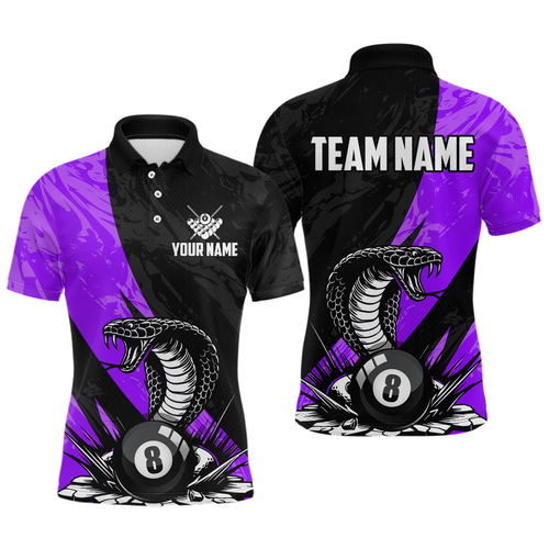 Custom Purple Cobra Snake 8 Ball Pool Billiard Shirts for Men Team Polo & 1/4 Zip Shirts NNT57