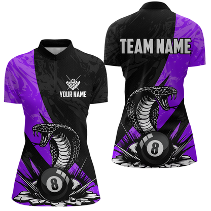 Custom Purple Cobra Snake 8 Ball Pool Billiard Shirts for Women Team Polo & 1/4 Zip Shirts NNT57