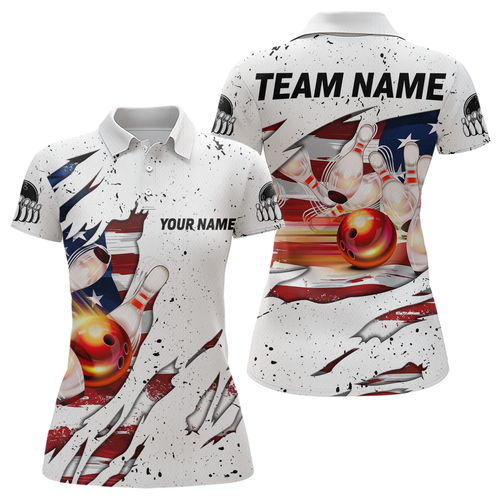 US Flag Bowling Shirt for Women 3D Custom Bowling Jersey Shirts Team Polo & Quarter-Zip HNT19