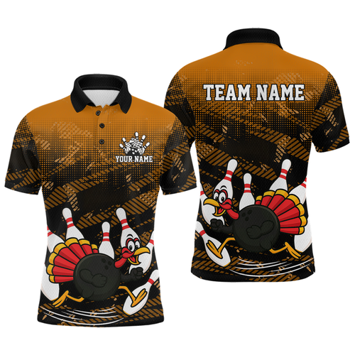 Custom Orange Funny Turkey Bowling Jersey for Men Thanksgiving Bowling Team Shirts Polo & 1/4 Zip HNT125