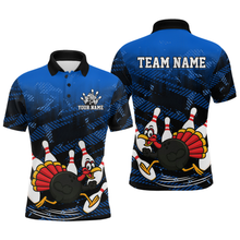 Load image into Gallery viewer, Custom Blue Funny Turkey Bowling Jersey for Men Thanksgiving Bowling Team Shirts Polo &amp; 1/4 Zip HNT125