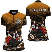 Load image into Gallery viewer, Custom Orange Funny Turkey Bowling Jersey for Women Thanksgiving Bowling Team Shirts Polo &amp; 1/4 Zip HNT125