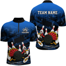 Load image into Gallery viewer, Custom Blue Funny Turkey Bowling Jersey for Men Thanksgiving Bowling Team Shirts Polo &amp; 1/4 Zip HNT125