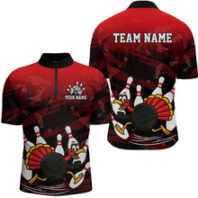Load image into Gallery viewer, Custom Red Funny Turkey Bowling Jersey for Men Thanksgiving Bowling Team Shirts Polo &amp; 1/4 Zip HNT125