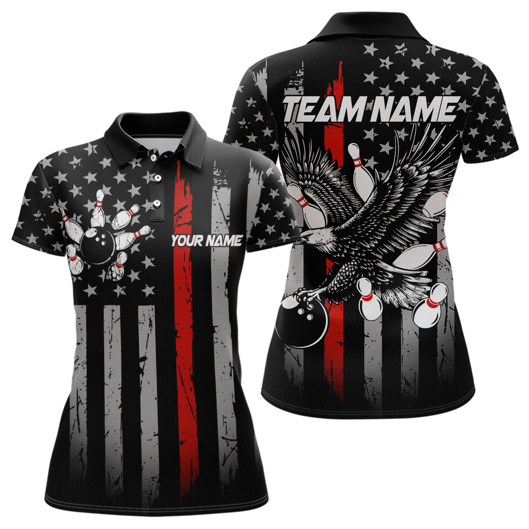 Custom Red US Flag Eagle Bowling Jersey for Women Bowling Uniform Polo & 1/4 Zip Bowling Team Shirts HNT119