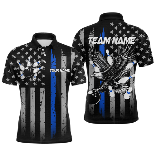 Custom Blue US Flag Eagle Bowling Jersey for Men Bowling Team Shirts Polo & 1/4 Zip HNT119