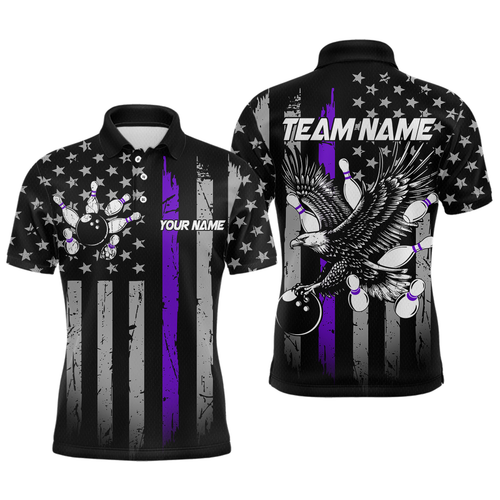 Custom Purple US Flag Eagle Bowling Jersey for Men Bowling Team Shirts Polo & 1/4 Zip HNT119
