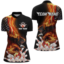 Load image into Gallery viewer, Personalized Flaming US Flag Eagle Bowling Shirt Bowling Jersey for Women Team Polo &amp; 1/4 Zip HNT38