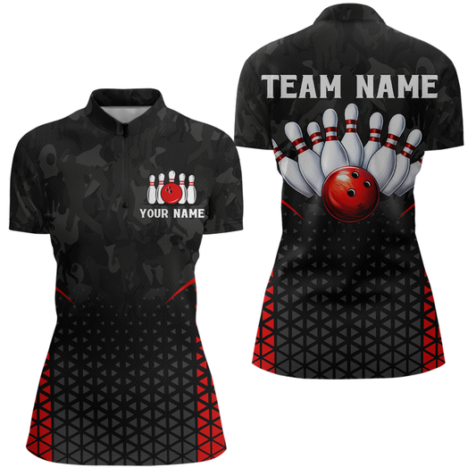 Bowling Shirt for Women 3D Custom Name Bowling Jersey Shirts Team Bowling League Polo & Quarter-Zip HNT15